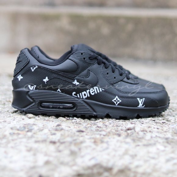 Nike Air Max 90 Black Leather Custom Sneakers NWT - Picture 2 of 9